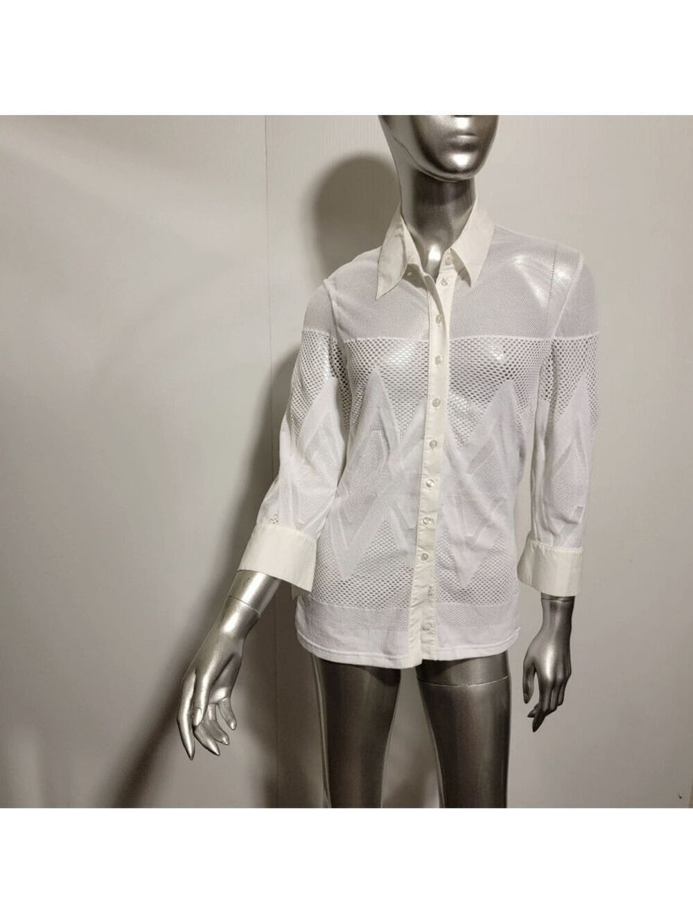 Anne Fontaine White Cotton Mesh Blouse Top Size 6 8